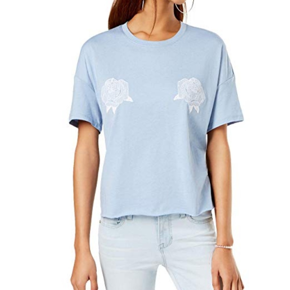 Carbon Copy Shirt Tee Rose Embroidered Cropped Top